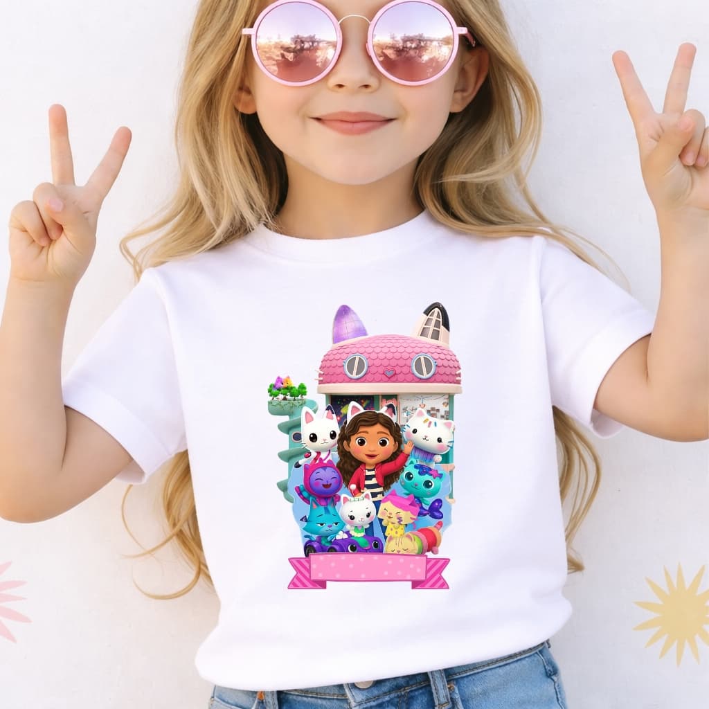 Camiseta Infantil Menina Casa Mágica da Gabby Blusa 100% Algodão Premium Desenho Animado Fofa Pets