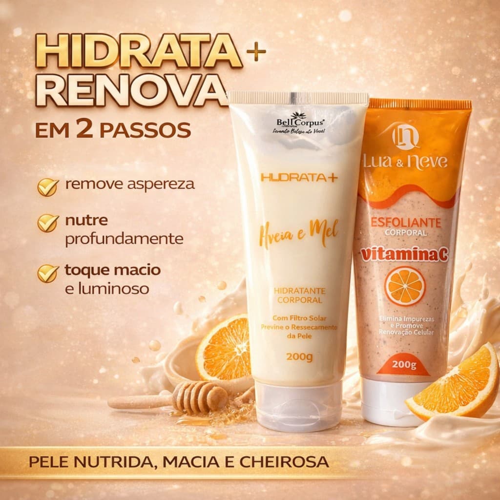 Kit Skincare Corporal Vitamina C + Aveia e Mel Esfoliante e Hidratante Pele Macia 200g