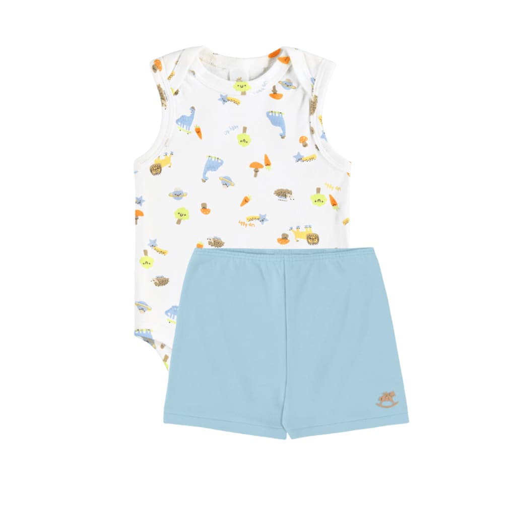 Conjunto Body Sem Manga e Shorts Bebê Menino Azul - Suedine Muito Macio | Up Baby
