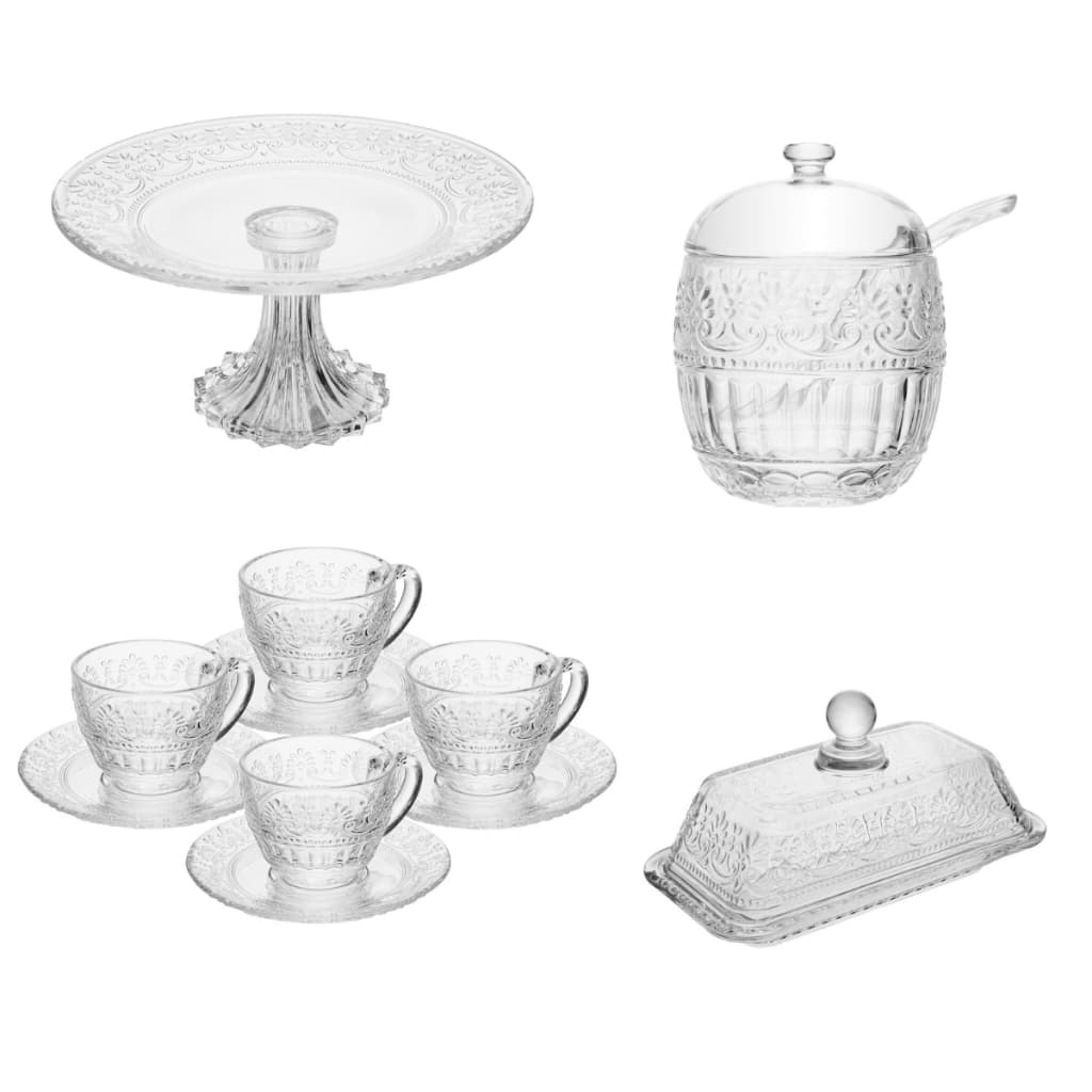 WOLFF - Kit 4 Xícaras com Pires 90ml + Prato para Doce + Manteigueira + Açucareiro Linha Cristal Mauve - Café da Manhã
