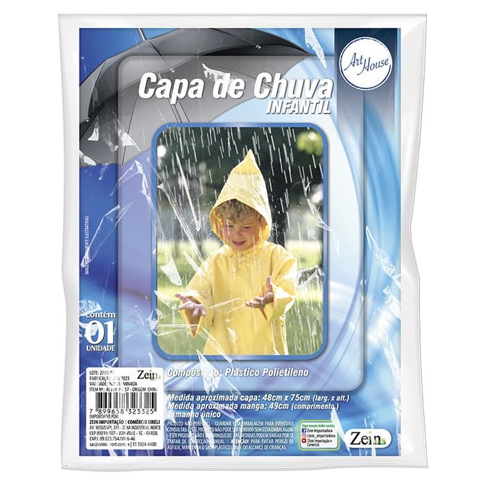 Capa de Chuva infantil Leve com Capuz Proteção total da Chuva