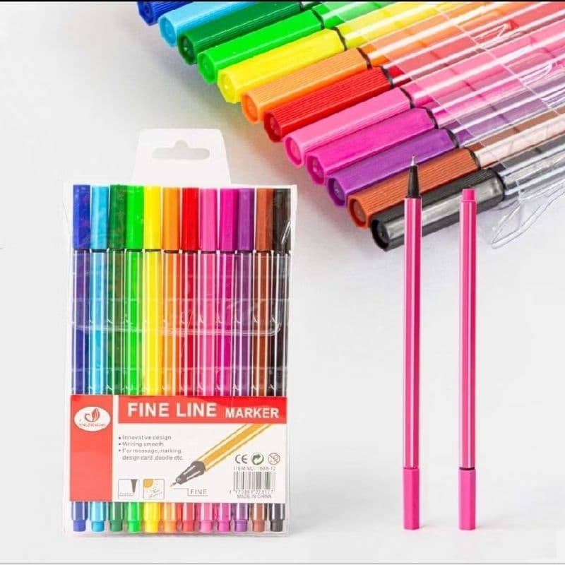 Canetas Fine line kit com 12/24 cores Fine Line Ponta Fina 0.4 mm corpo colorido e corpo cinza/prateado