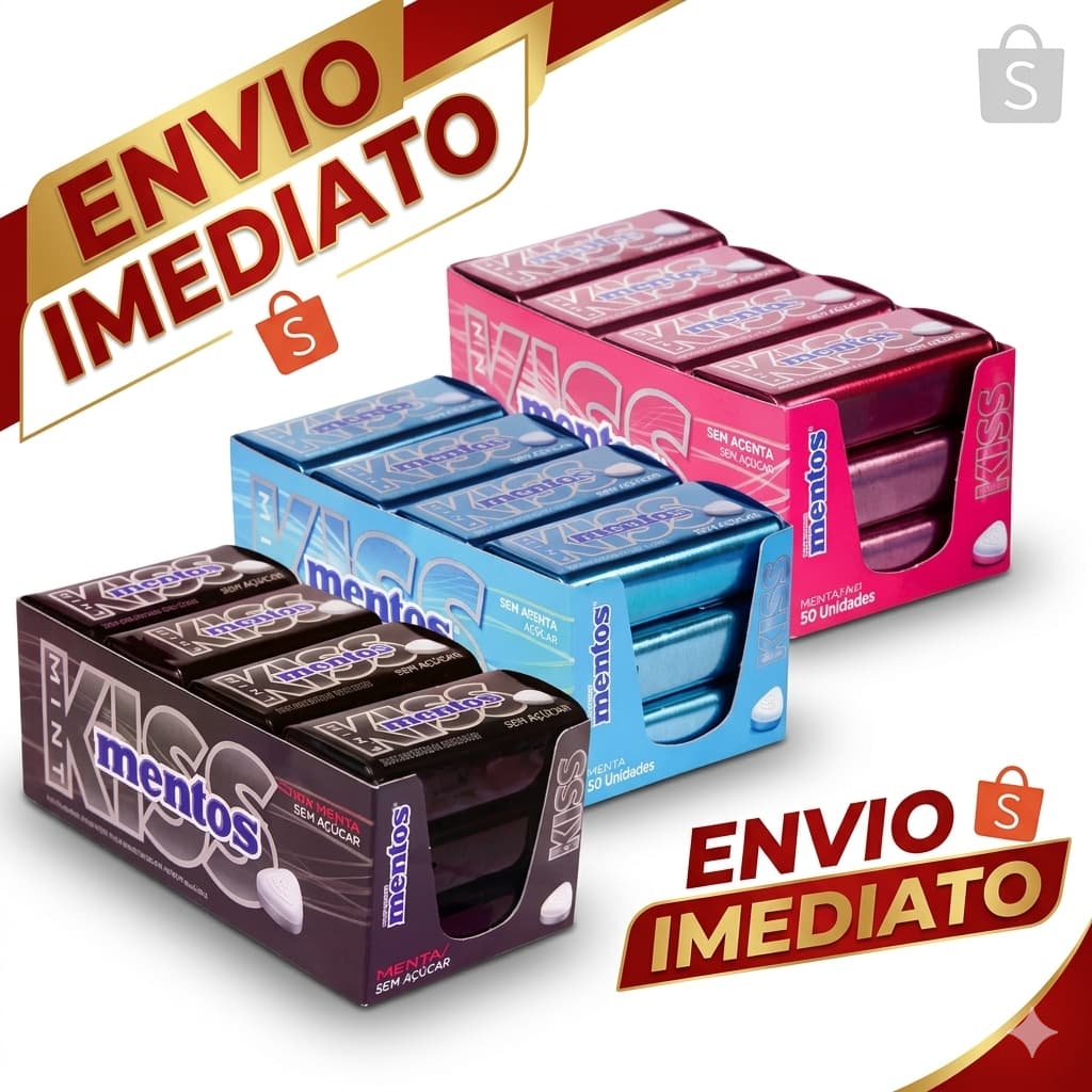 Kit Mentos Kiss Lata Sabor Sortido 4 Unidades de Cada - Pastilhas Sem Açúcar