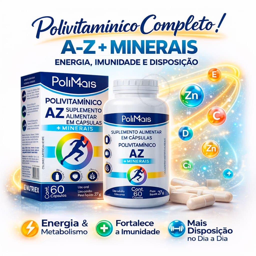 Multivitaminico Completo Poli Mais AZ com 60 capsulas Nutriex  Multivitamínico