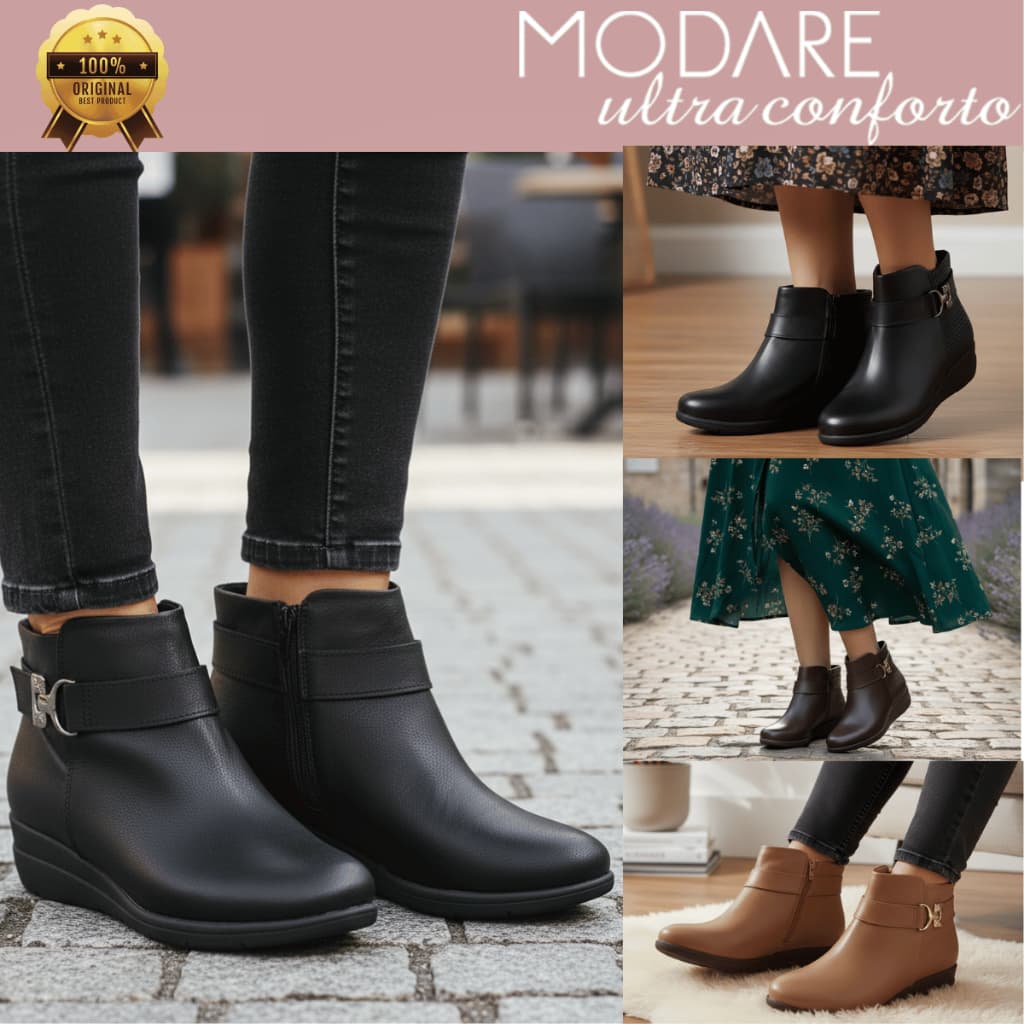 Bota Feminina Modare Cano Curto Salto Anabela Baixo Ultraconforto Original 7085104