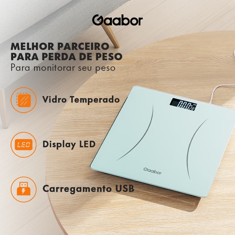 Gaabor Balança Digital Alta com Display LED Grande e Tela HD Até 180kg Com Preto/Verde GWS-M01A