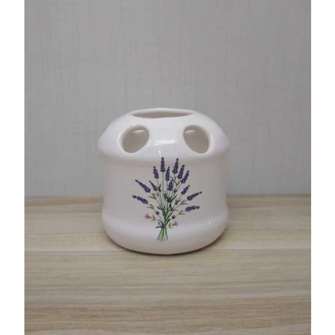 Porta Escovas de Dentes e Pasta de Dente Porcelana Redondo  Lavanda para Banheiro Lavabo
