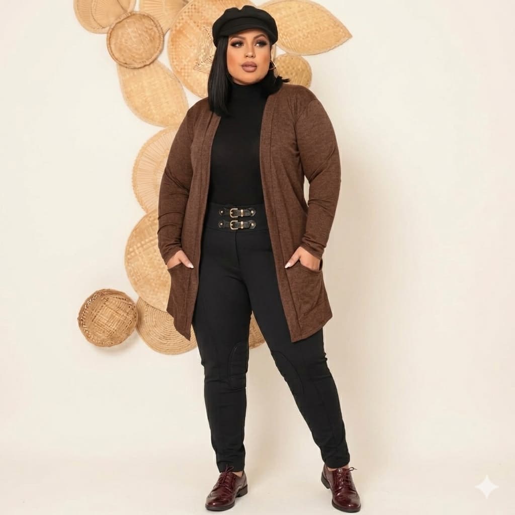 Cardigan Plus Size Feminino em Lanzinha Casaco inverno Blusa Kimono Frio P092