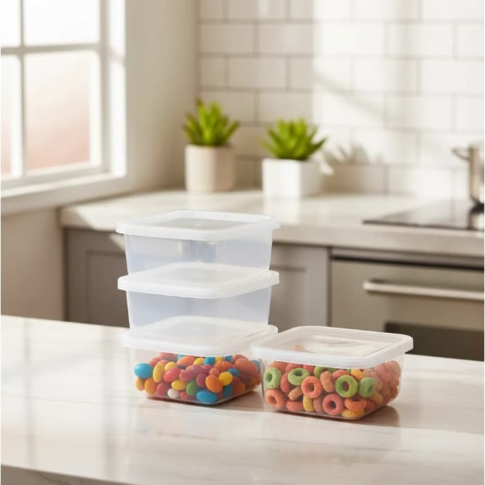 Jogo 10 Potes Quadrados 520ml com Tampa, Pote Médio Plástico Transparente Marmita Fitness BPA Free