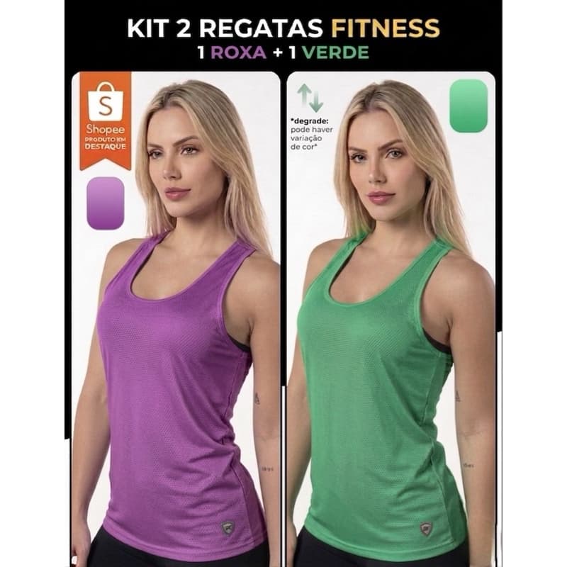 KIT 2 CAMISETAS REGATAS FEMININA DRY FIT ACADEMIA MALHAR TREINO CORRIDA ESPORTE RESPIRÁVEL LEVE