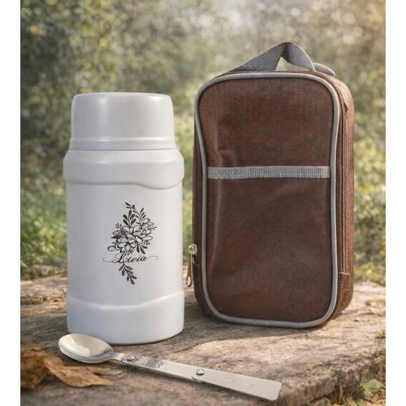 Garrafa Térmica com Bag Térmica + Colher dobrável -Personalizada a Laser – Kit Completo