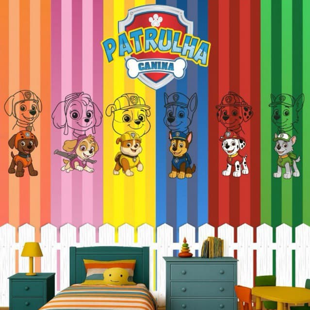 PAPEL DE PAREDE PATRULHA CANINA COLORIDO PAW PATROL RUBBLE INFANTIL MENINO QUARTO DE BEBÊ MENINO