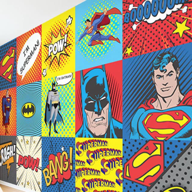 Papel de Parede Super Heróis DC Comics M² ADESIVO PAREDE TODA + Nome ESCOLHA SUA MEDIDA