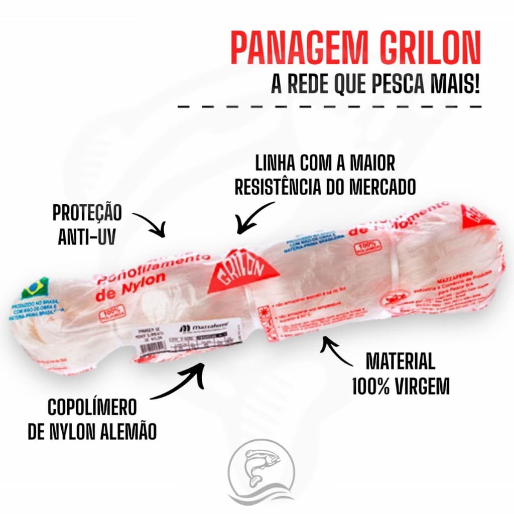 Pano de rede de pesca malha 2,0 fio 0,20 alt 48 100 mts grilon panagem