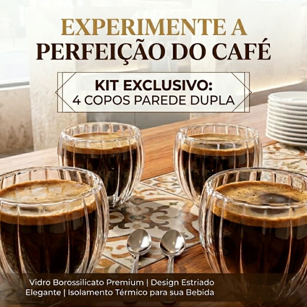 Jogo De Xícaras 4 Copo 90ml Parede Dupla Canelado Premium