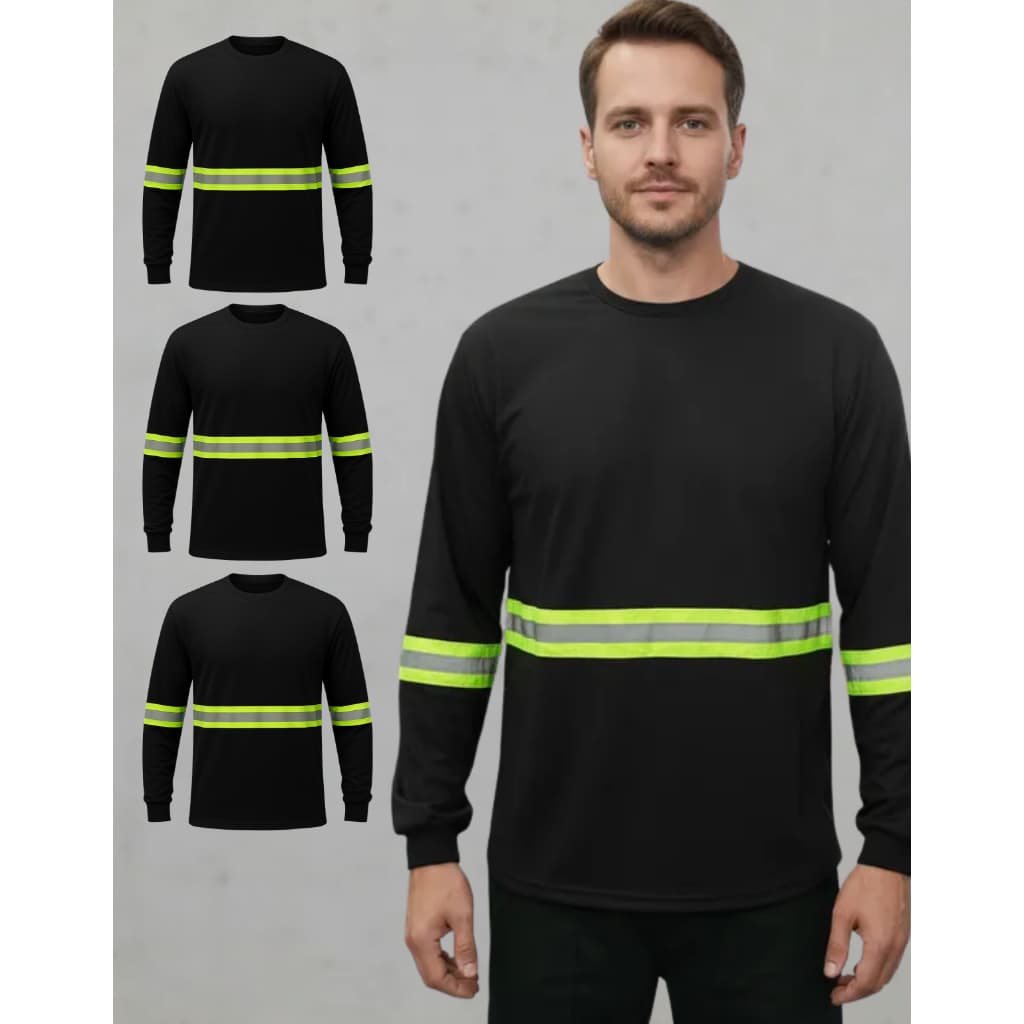 Kit 3 Camisetas Manga Longa Com Faixa Refletiva Malha Fria Trabalho Uniforme Obra Rodovia