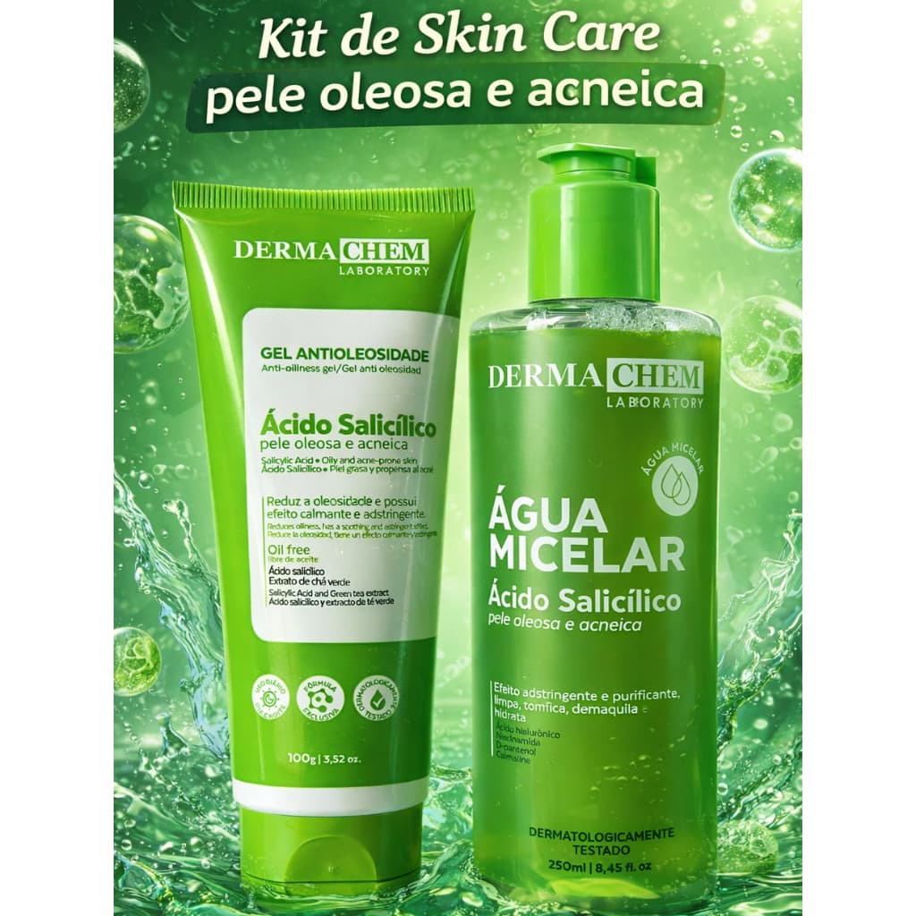 Kit Skincare Dermachem Ácido Salicílico Pele Oleosa Acne Gel + Água Micelar