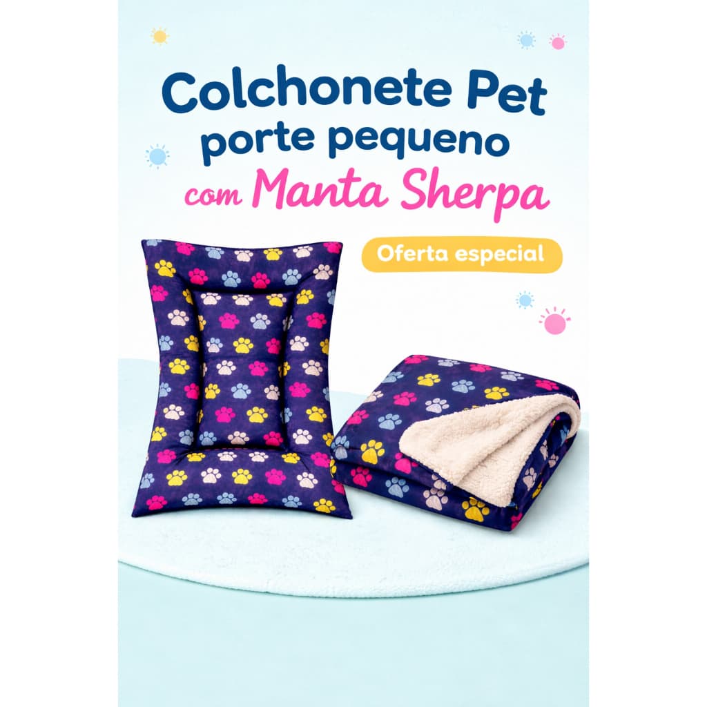 Colchonete para Pet Porte Pequeno - Médio - Grande com Manta Sherpa