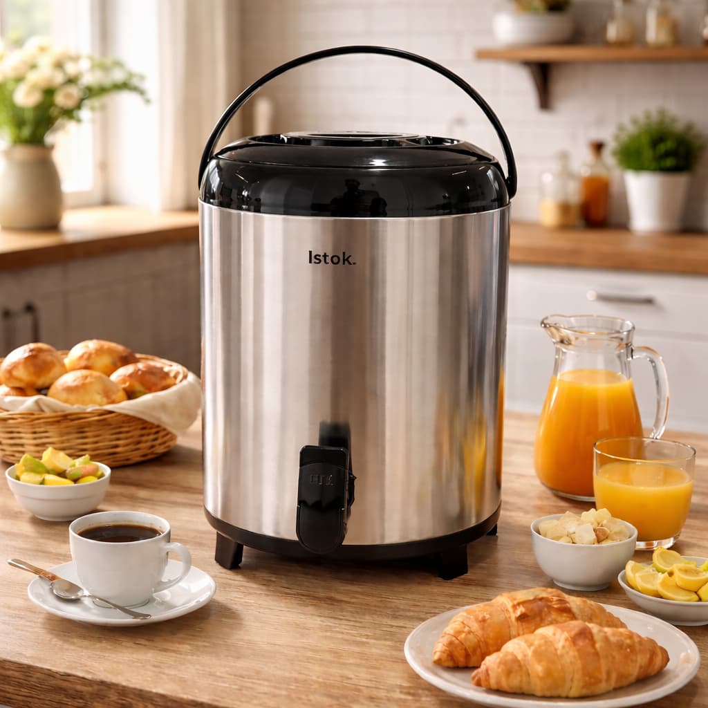 Botijão Térmico Inox 9,5 Litros Dispenser Bebidas Quente e Frio Café Chá Suco Uso Profissional e Doméstico