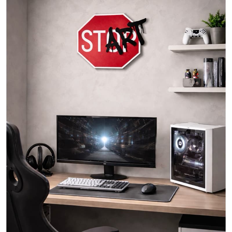 Placa Start Art Grafite 25cm – Decoração Urbana Moderna para Quarto Gamer, Sala e Escritório