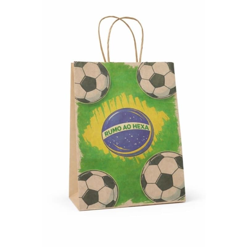10 Sacolas papel kraft 18x24 Brasil hexa copa do mundo
