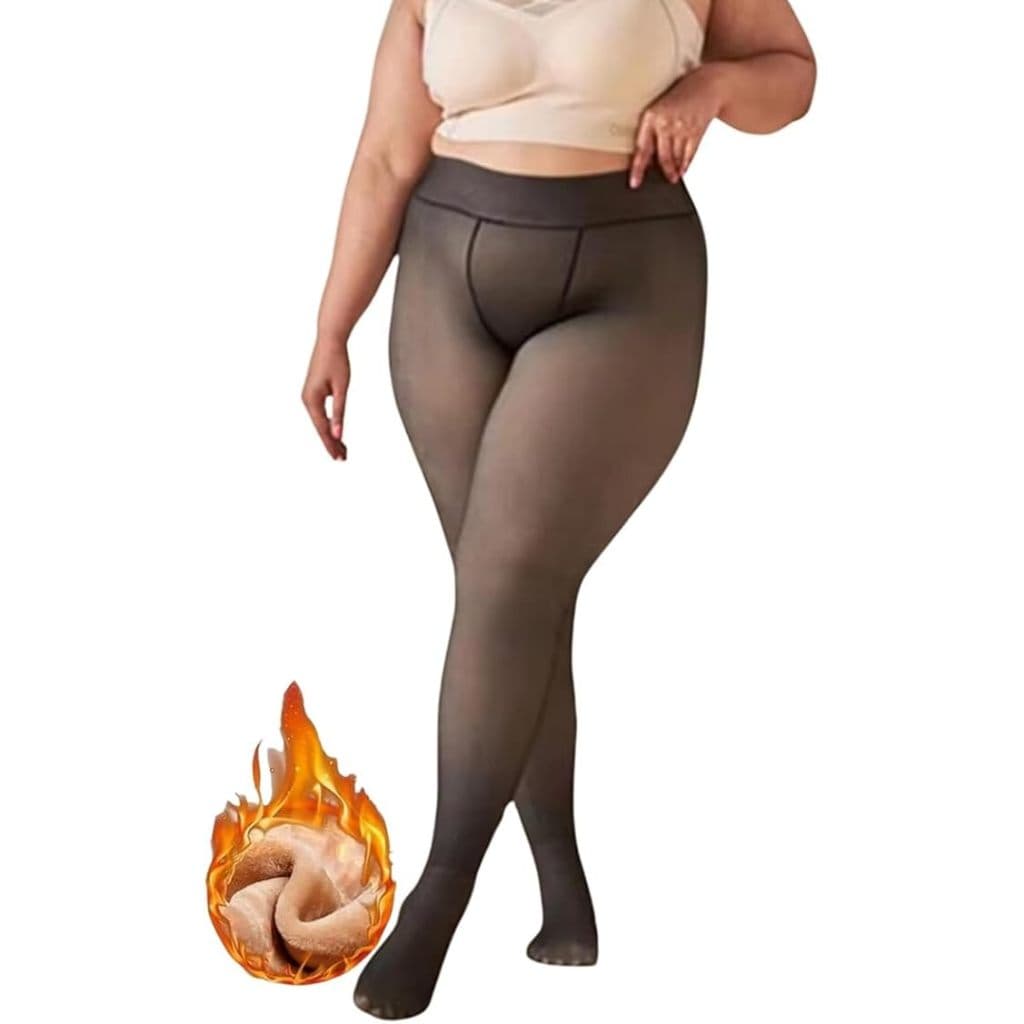 Meia-Calça Térmica Plus Size G-GG Forrada Peluciada Translúcida de Lã Feminina Super Elástica Slim