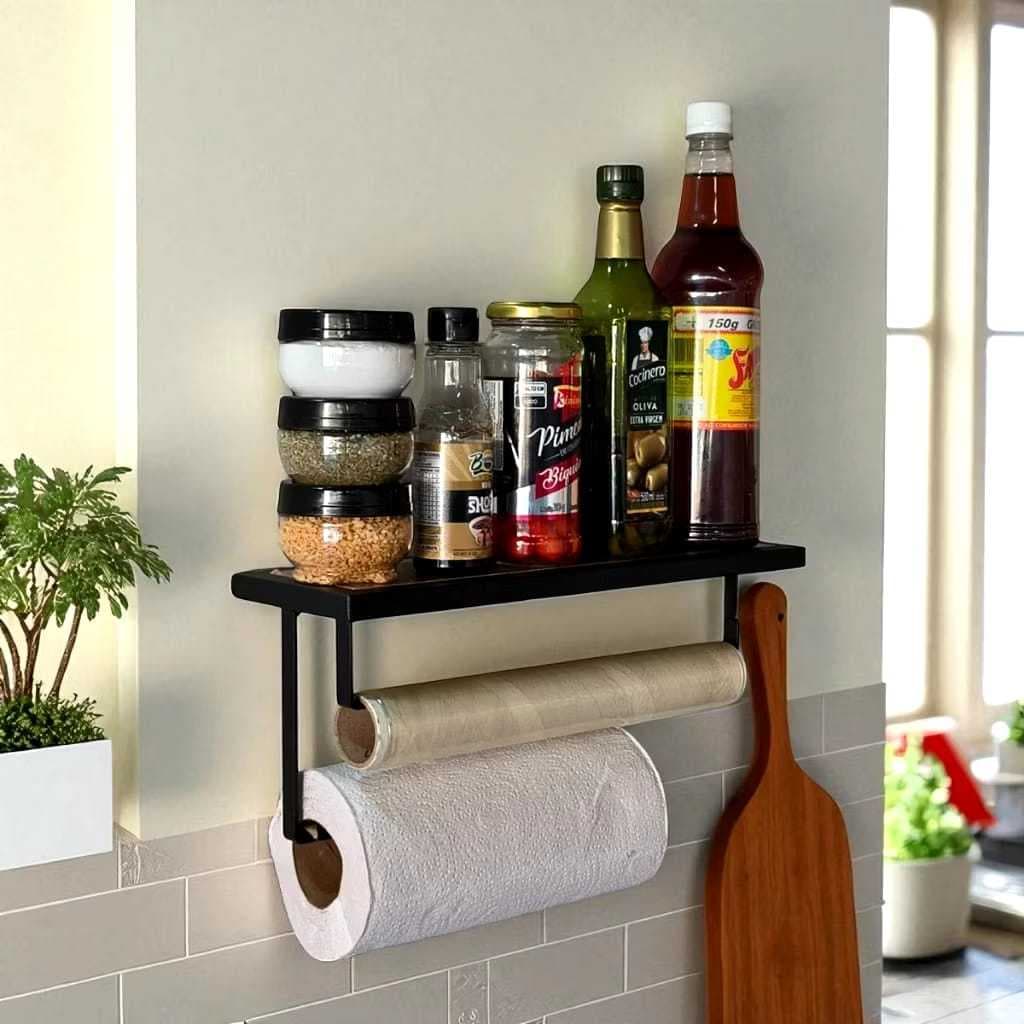 Prateleira de parede Cozinha Multiuso Porta Tempero Com Papel Toalha