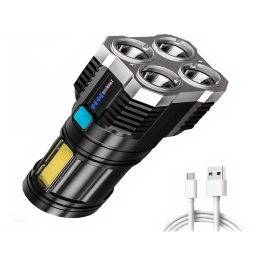 Lanterna LED Tática 4 Núcleos 4000 Lúmens Recarregável USB Prova D'água IP44 500m Alcance