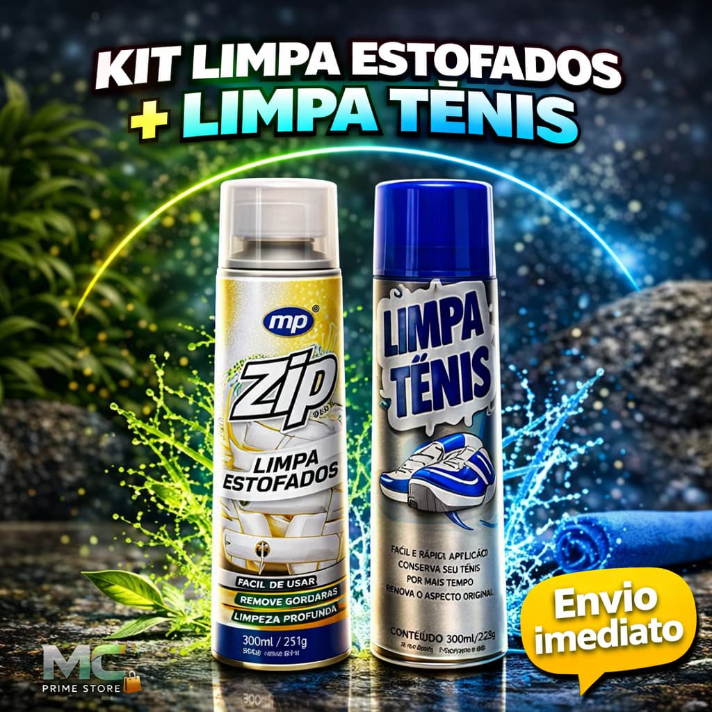 Kit Limpa Tênis + Limpa Estofafos Spray Espuma Limpeza Profunda Sofá Colchao ZIP Calçados Petropus