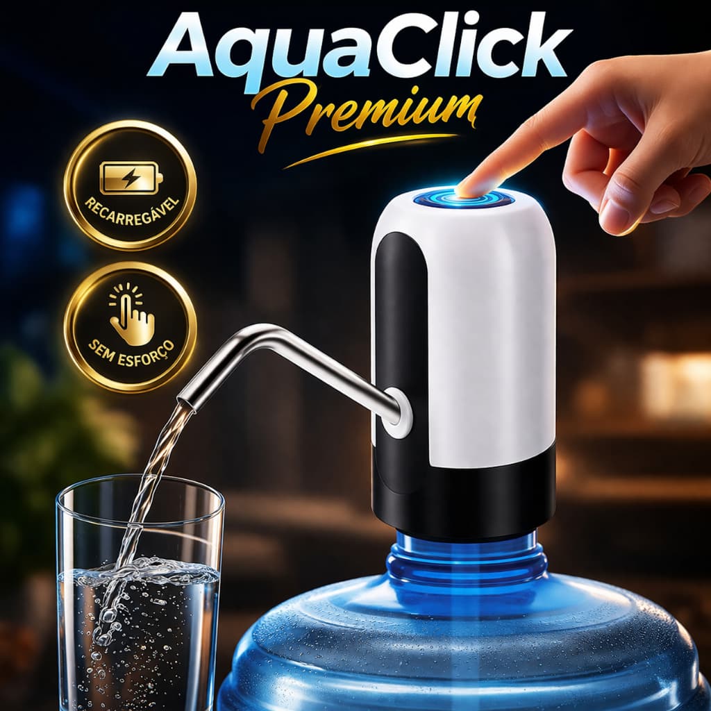 Bomba Elétrica AquaClick Premium  Recarregável para Galão de Água 5L 10L 20L Automática Portátil Dispenser USB