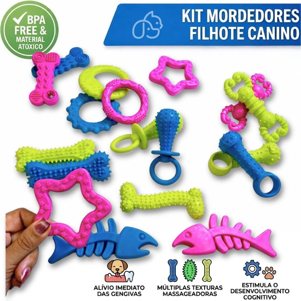 Kit 3 | 4 | 5 | 10 | 12  Brinquedos Mordedores para Filhotes e Cachorros Pequenos  - Limpeza de dentes