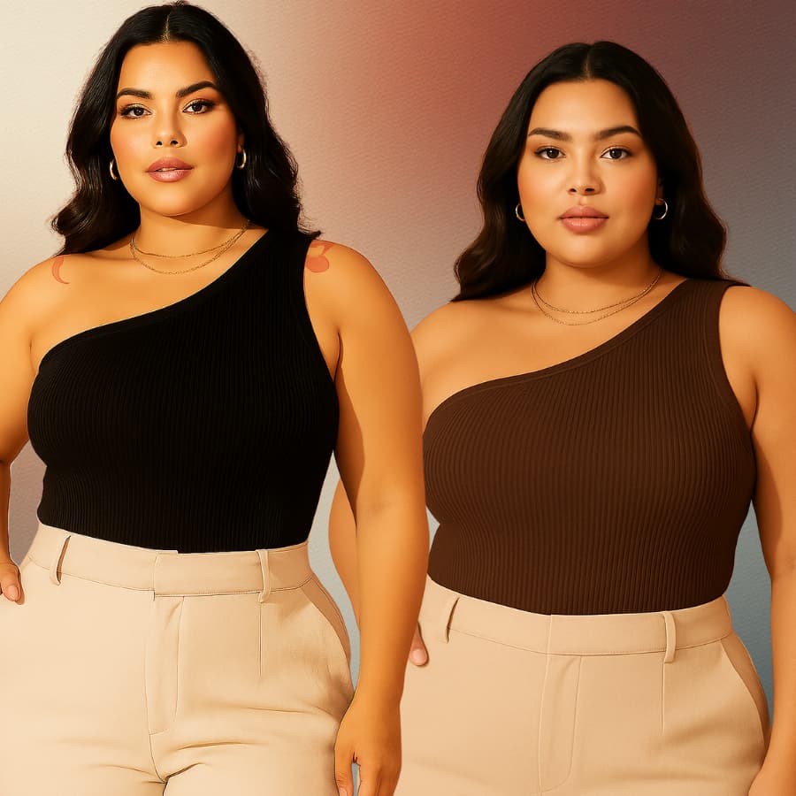 KIT 2 Blusa Nula Manca Feminino Estilosa Regata Ombro Só Plus Size Básica Canelada Promoção Top