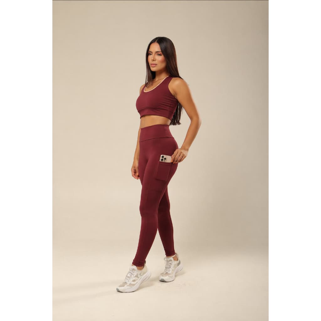 Conjunto de academia feminino Top + Legging com 2 Bolsos  lateral porta celular roupa Fitness treino