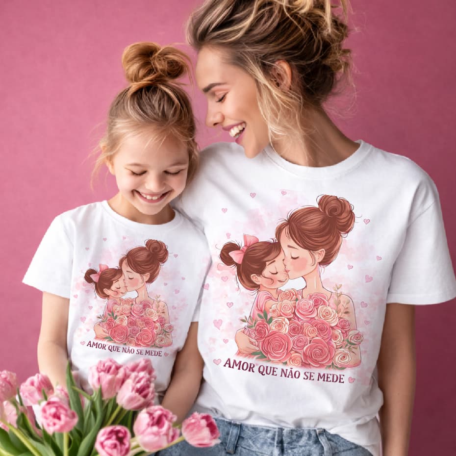 blusa camiseta mãe e filha AMOR QUE NÃO SE MEDE, PRESENTE PARA MAMÃE, DIA DAS MÃES, BLUSAS COMBINANDO