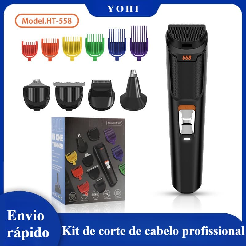 Kit Máquina de Cortar Cabelo Elétrica Masculina Multifuncional Profissional Sem Fio