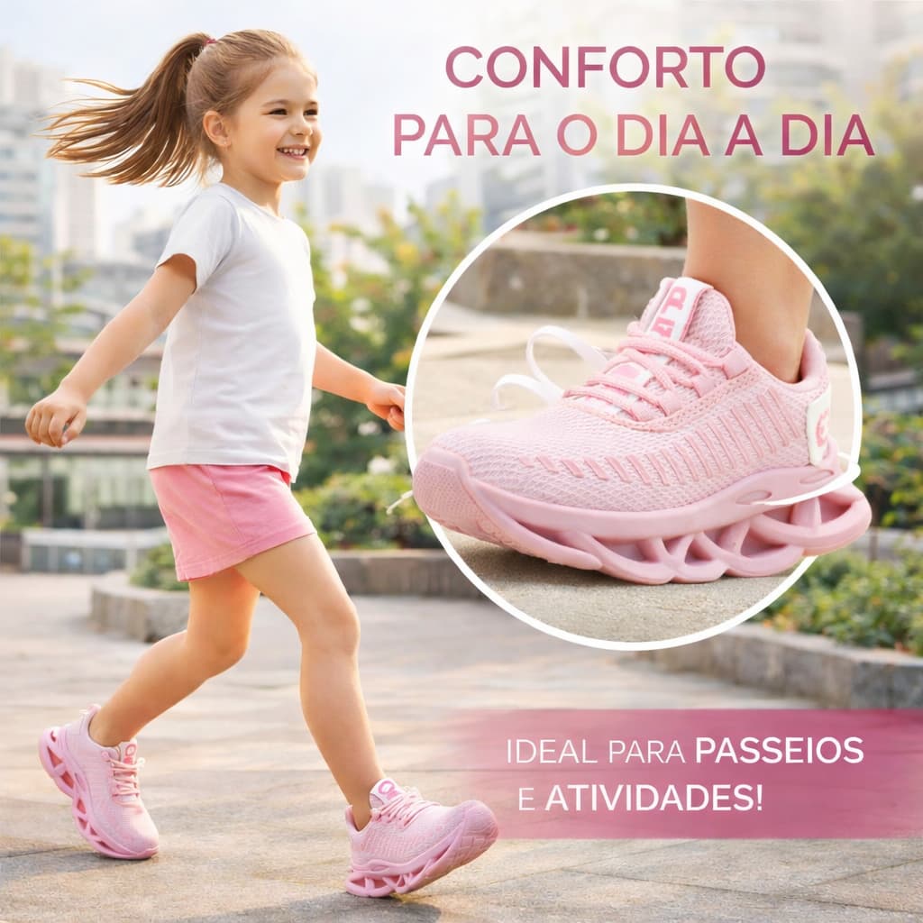 Tênis Evoltenn Infantil Juvenil Meninas Feminino Uso Diário Passeios e Atividades
