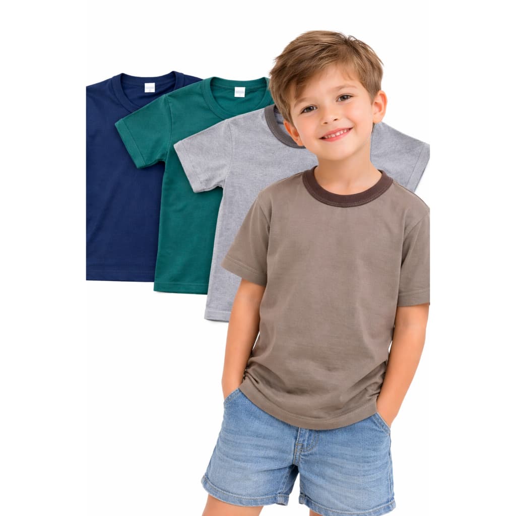 Kit 3 Camisetas infantis masculinas algodão Lisa- Roupa de menino