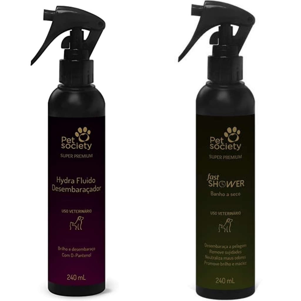 Kit Hydra Fluido Desembaraçador e Banho a Seco 240ml Super Premium Pet Shop Pet Society Cães e Gatos