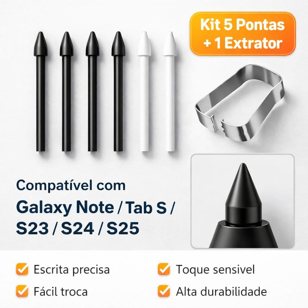 Ponta Caneta S Pen Reposição + Extrator para Samsung Galaxy Note e Tab S6 S7 S8 S9 S10 S23 S24 S25