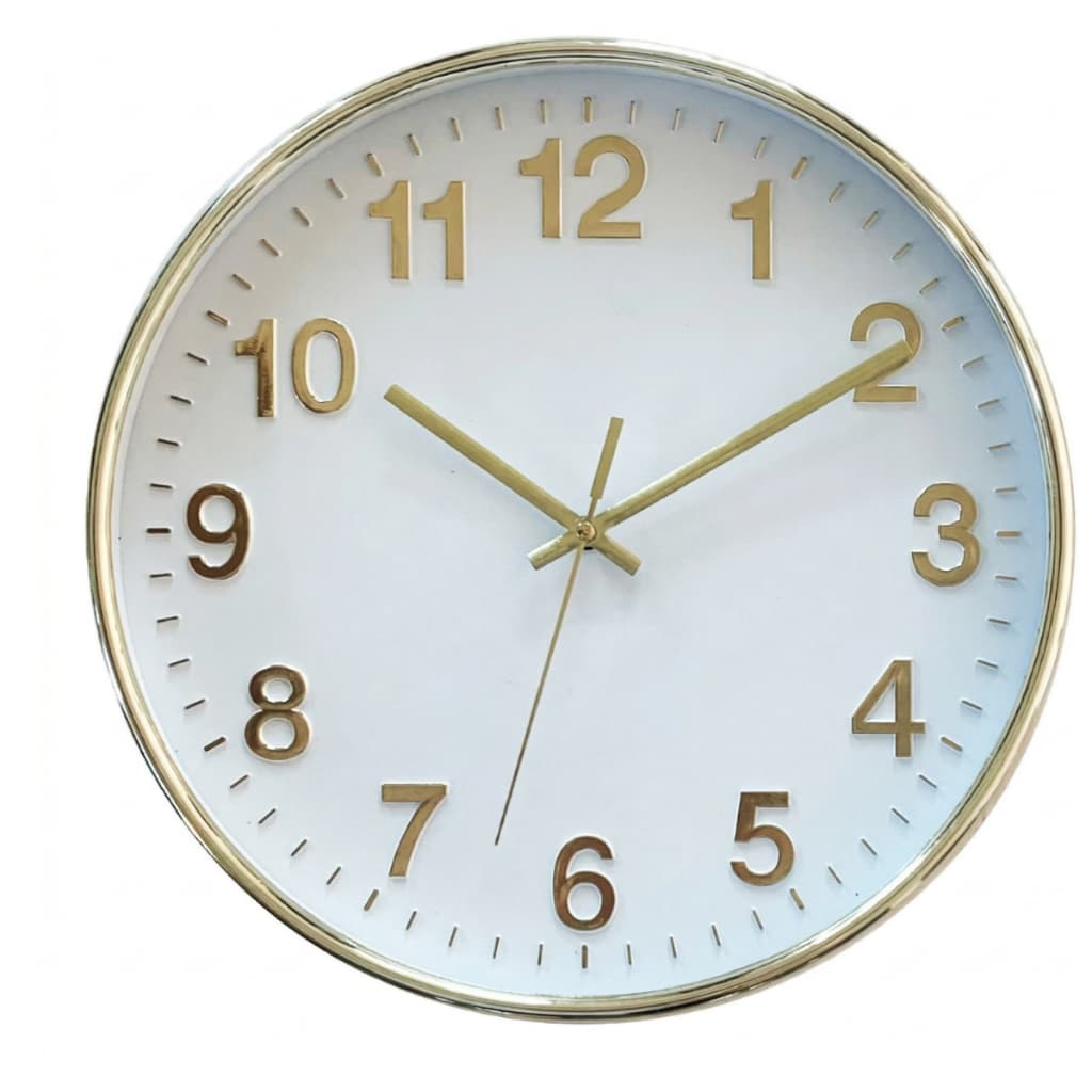Relógio de Parede 30cm Branco Números Grandes Rose Gold Moderno Luxo Silencioso Decorativo