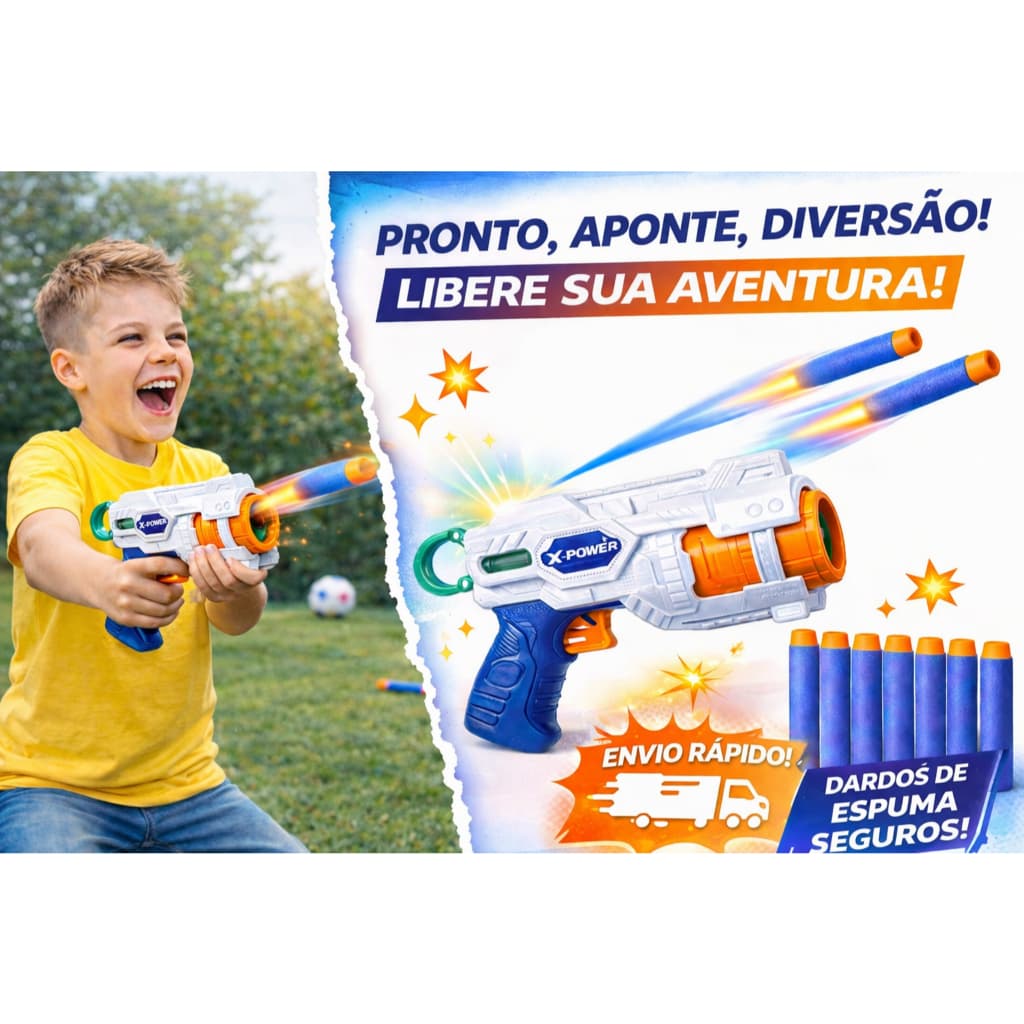 Pistola Lança Dardos Espuma Brinquedo X-Power 8 Dardos Presente Criativo Dia Das Crianças Aniversário Menino