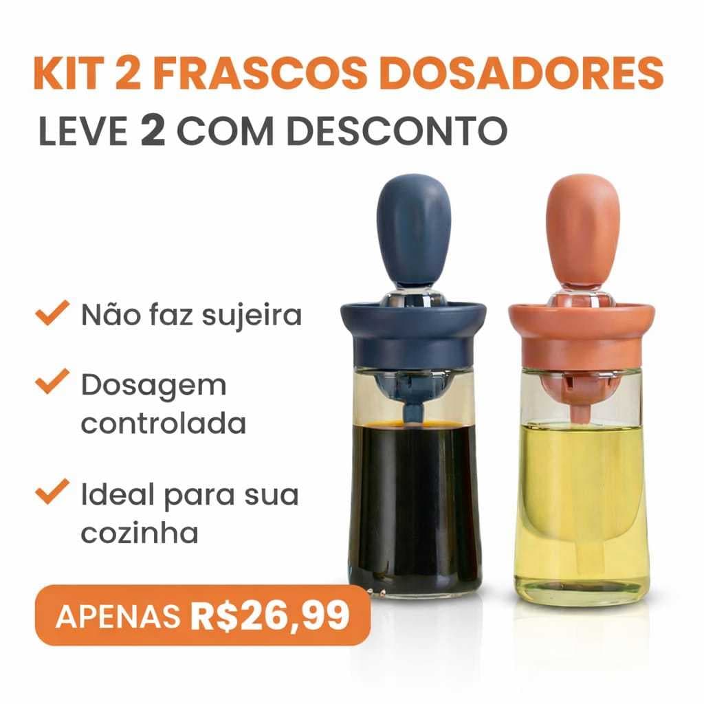 Kit 2 Frasco Dosador Azeite Óleo Vinagre Vidro Com Pincel Silicone Galheteiro Prático Cozinha
