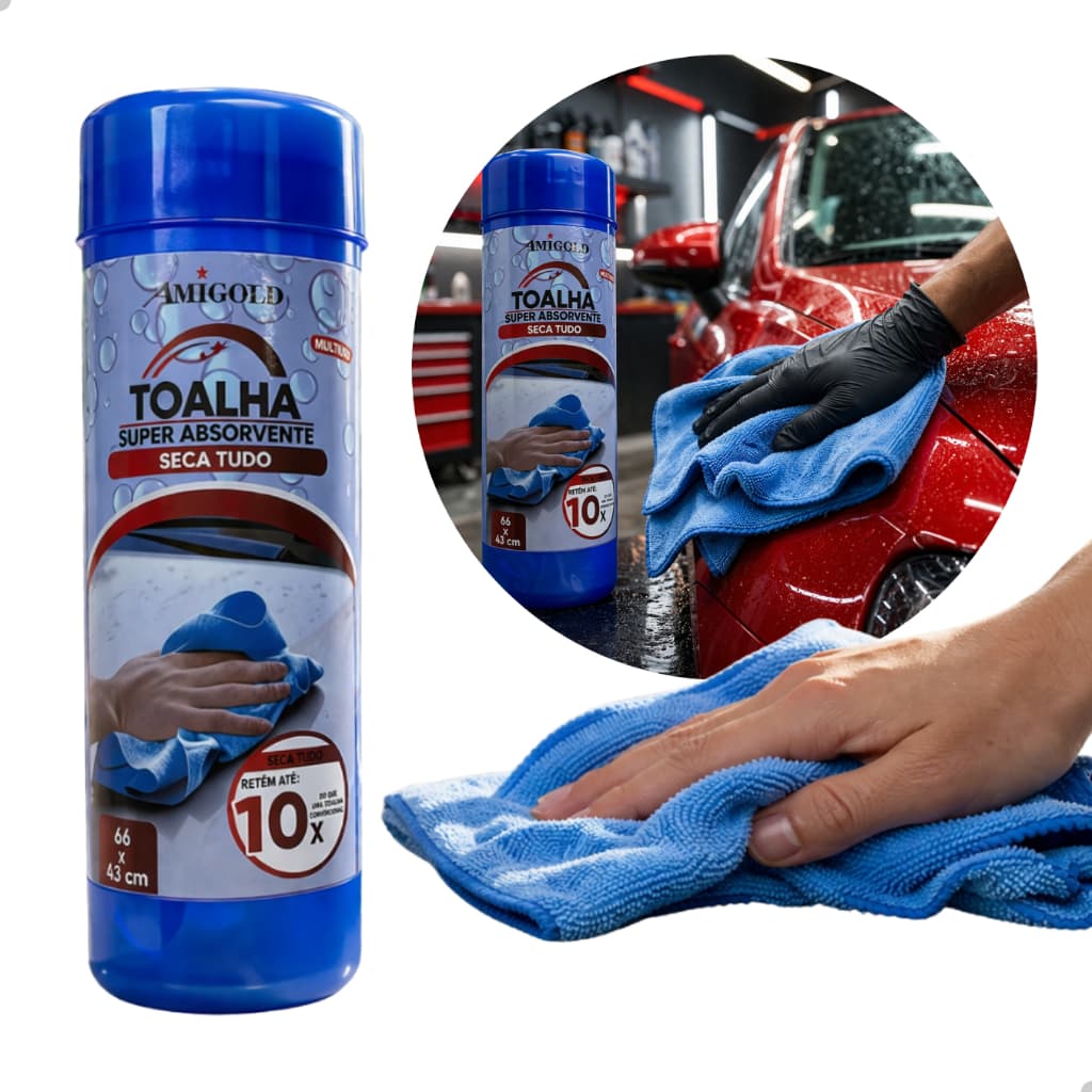 Toalha Mágica 66x43cm Super Absorção Limpeza Carro Casa Vidros Sem Mancha