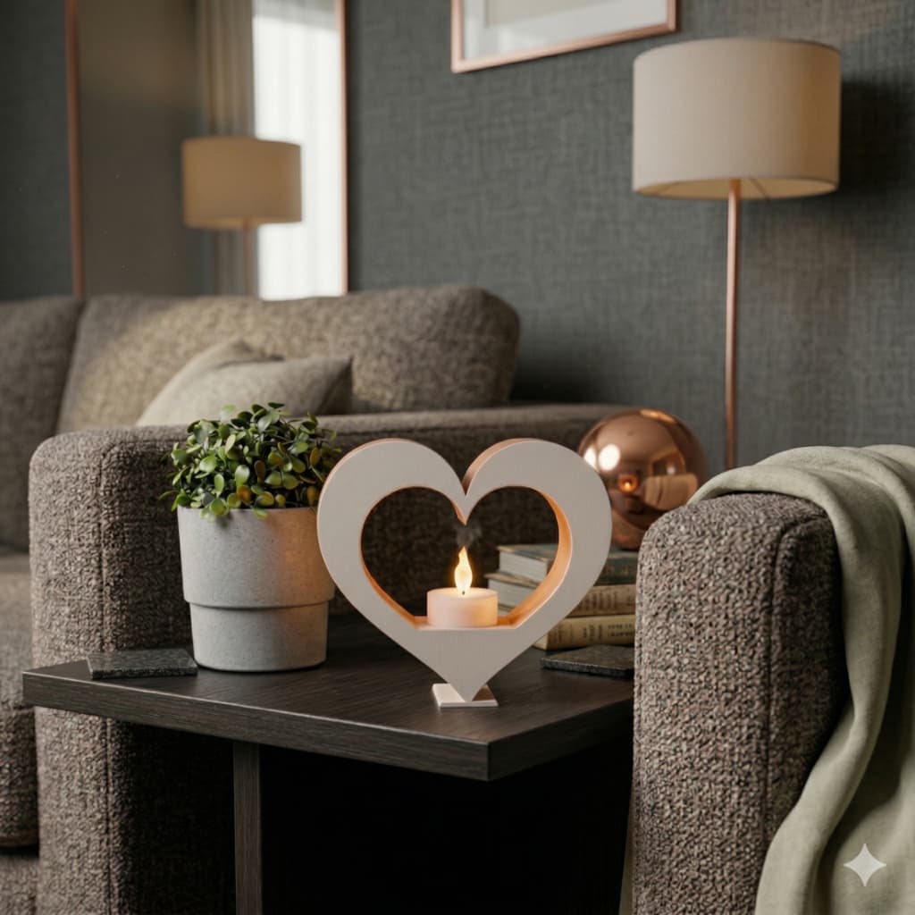 Coração Decorativo com Vela Presente Romântico Enfeite Mesa Quarto Decoração Mesa Quarto Presente