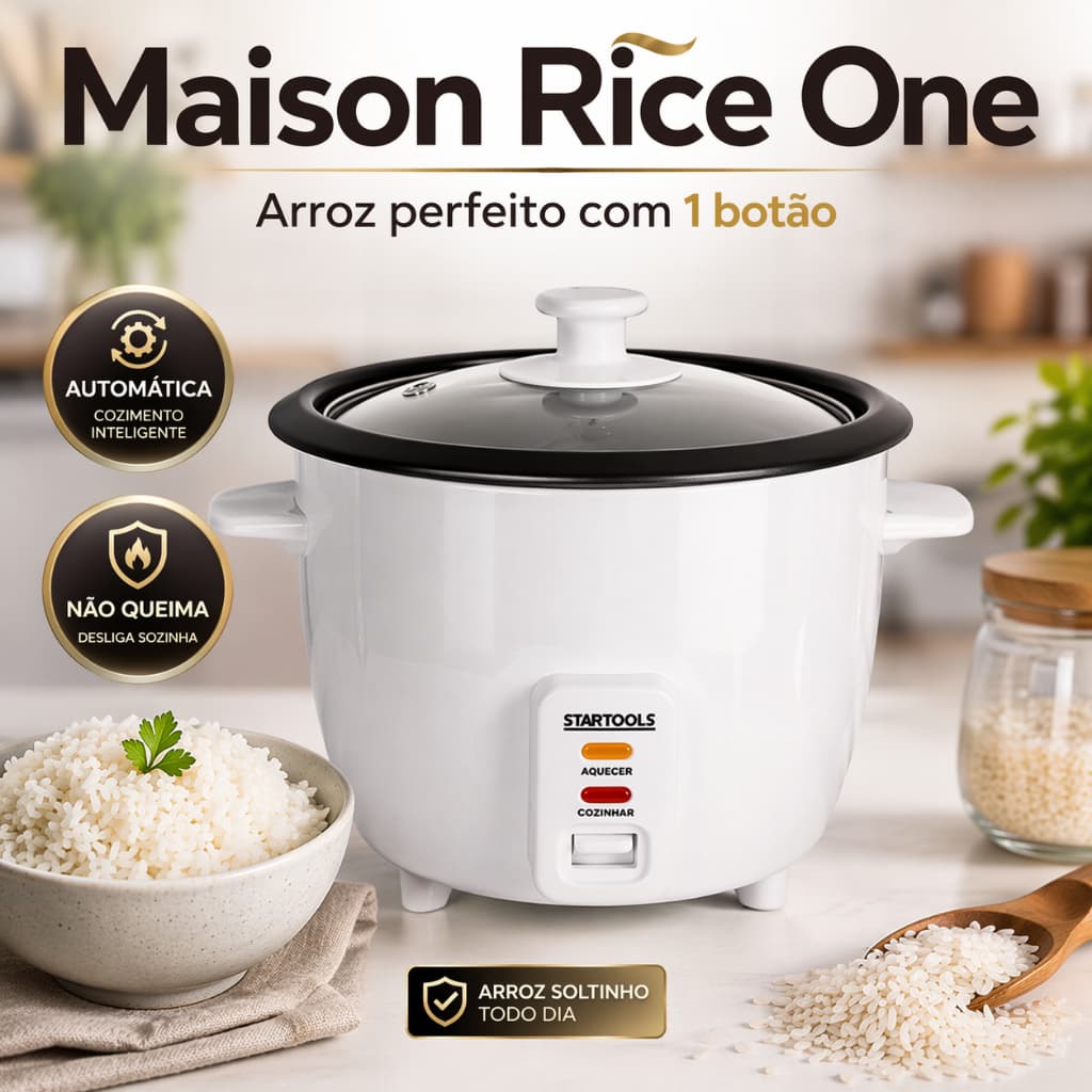 Panela Elétrica de Arroz 1,3L Automática Cozimento Rápido Antiaderente 127V Mantém Aquecido Branca