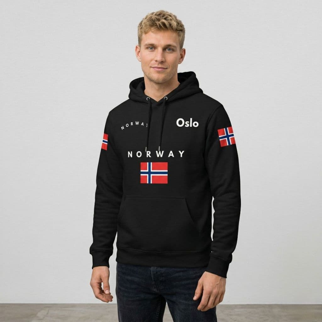 Moletom Canguru Preto ou Vermelho Noruega Masculina Feminina com Bolso e Capuz