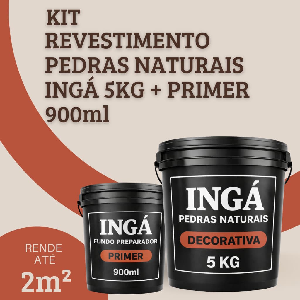 KIT REVESTIMENTO PEDRAS NATURAIS INGÁ 5KG + FUNDO PRIMER 900ML - Ideal para Paredes Calçadas Escadas