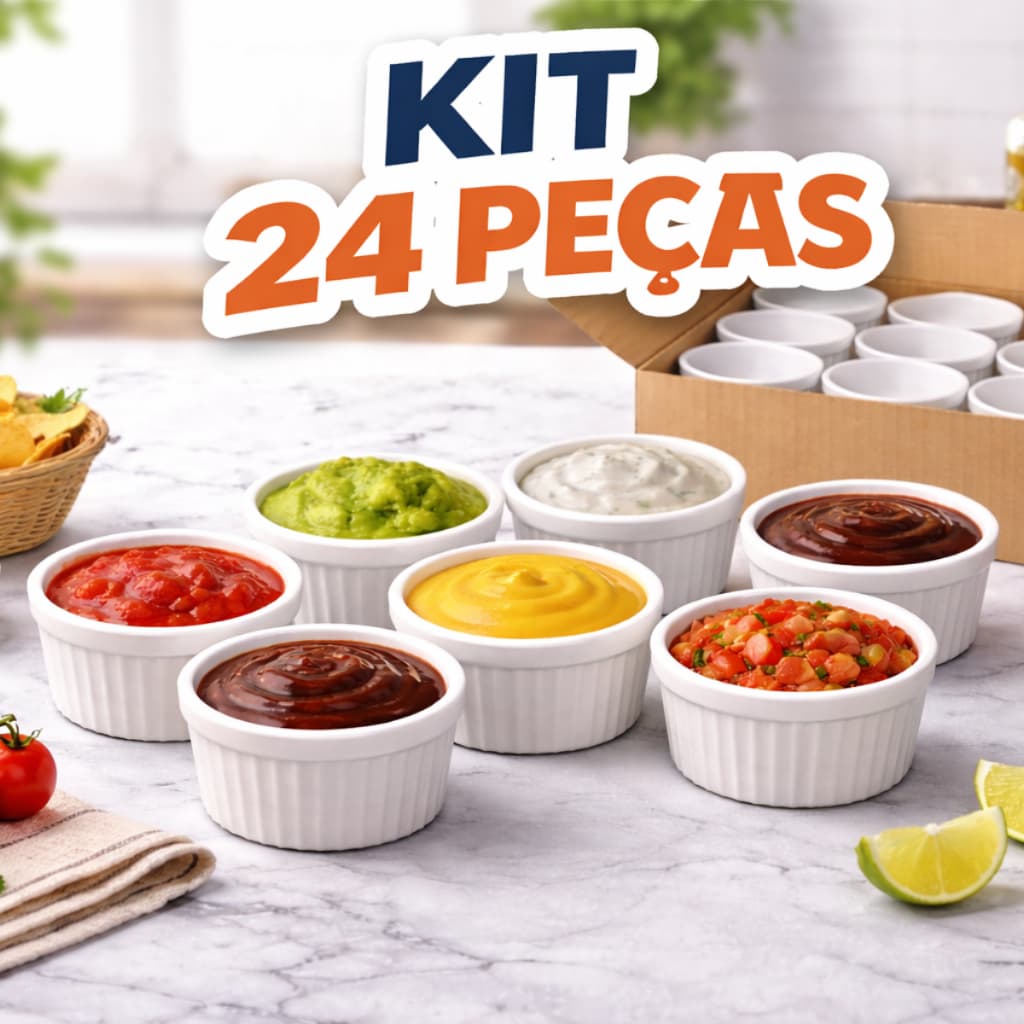 Kit 24 Ramekins 60ml Potinho Plástico Resistente para Molhos Restaurante Bar Hotel Pousada
