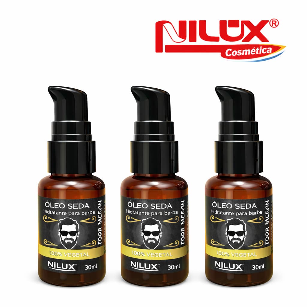 Kit 3  Óleo Para Barba Nilux 30ml – Hidrata, Fortalece e Dá Brilho | 100% Vegetal