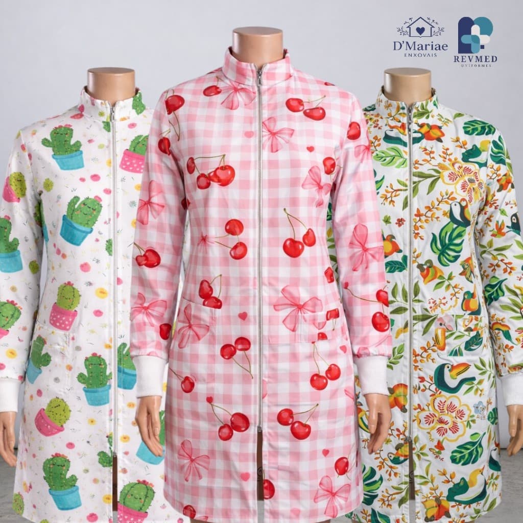 Jaleco Feminino Temático Estampado Oxfordine Pediatria Enfermagem Odontopediatria Nutrição